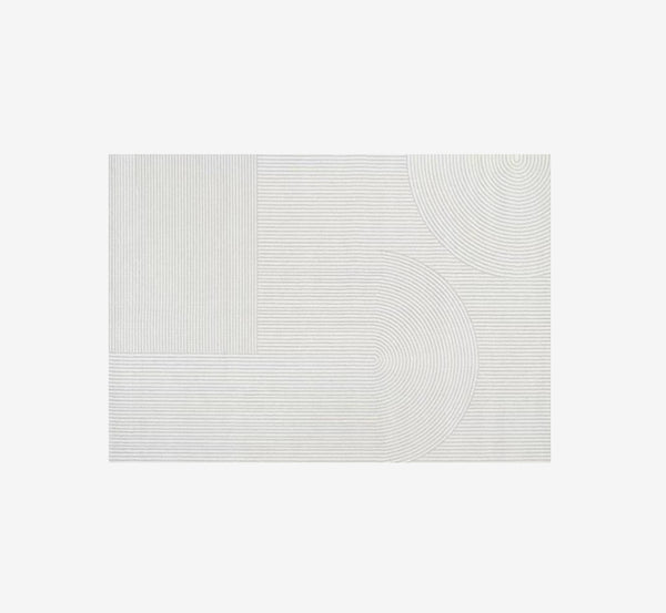 Modern Abstract Flowing Line Textured Area Rug | High-Low Pile Cream Carpet