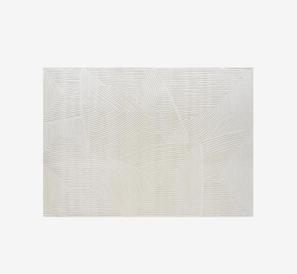 Optical Illusion Linear Pattern Area Rug | Super Soft Cream Woven Carpet