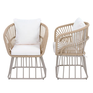 Outdoor Dining Chair MP1 - Teak Finish Wicker & Beige Steel Frame, 300LBS Weight Capacity, Includes Cushion
