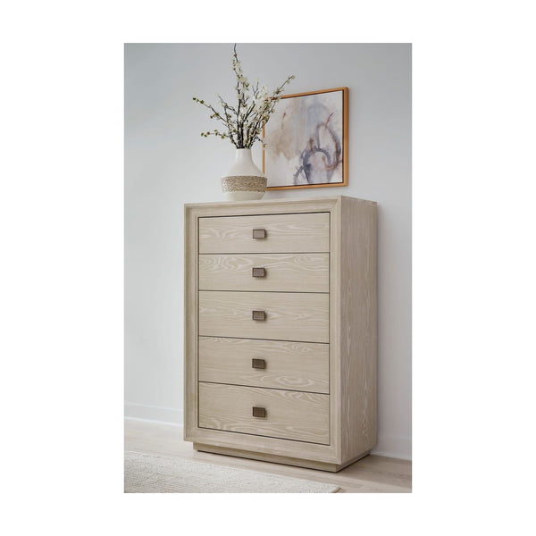 Maxime Sugar Five Drawer Chest in Ash Wood Veneer and Meranti