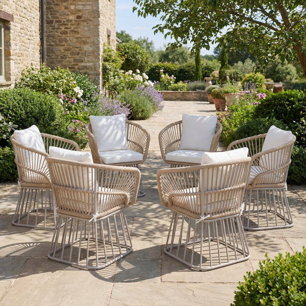 Outdoor Dining Chair MP1 - Teak Finish Wicker & Beige Steel Frame, 300LBS Weight Capacity, Includes Cushion