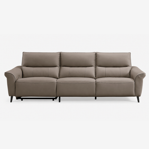 Modern Genuine Leather Dual Power Reclining Sofa – Ergonomic Couch with Metal Legs