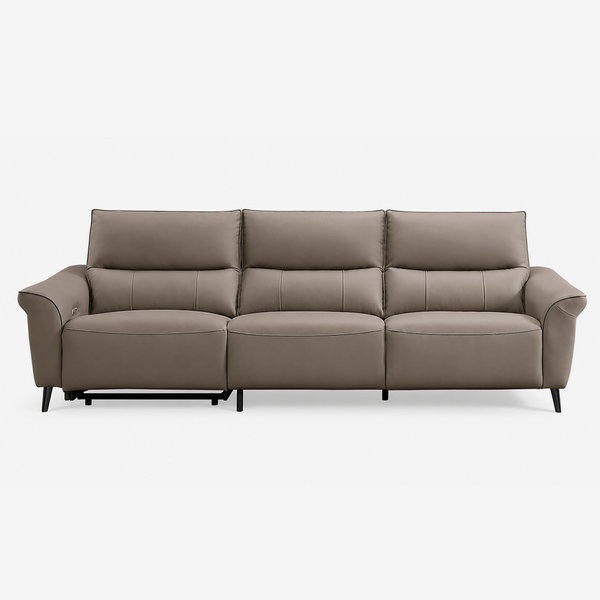 Modern Genuine Leather Dual Power Reclining Sofa – Ergonomic Couch with Metal Legs