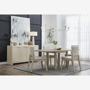 Modern Oak Dining Table – Rounded Rectangle Wood Table with Sculptural Pillar Legs