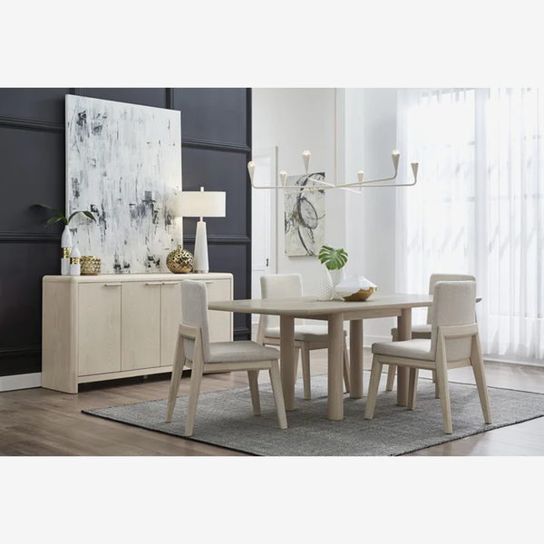 Modern Oak Dining Table – Rounded Rectangle Wood Table with Sculptural Pillar Legs
