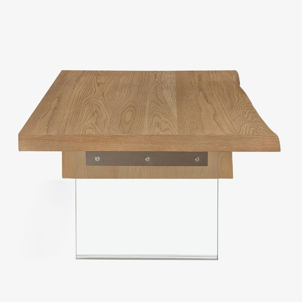 Modern Floating Coffee Table - Solid Wood Waterfall Design with Clear Tempered Glass Leg