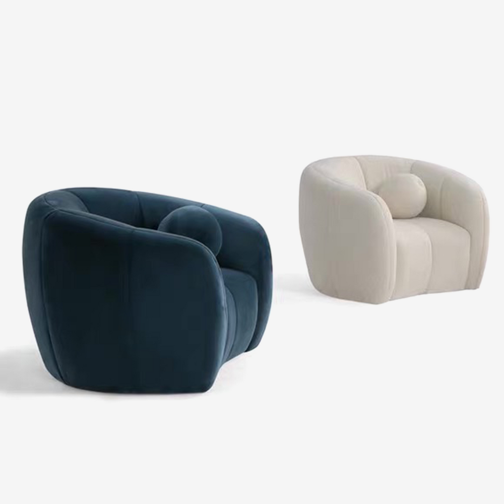 Minimalist Curved Accent Chair with Ball Pillow