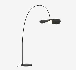 Modern Black Arc Floor Lamp with Wavy Petal Shade - Adjustable Minimalist Overarching Standing Light for Living Room & Bedroom - Mid-Century Contemporary Lighting