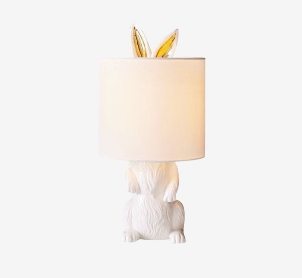 Whimsical White Ceramic Rabbit Table Lamp with Gold-Lined Ears – Playful Bunny Desk Light for Nursery & Bedroom