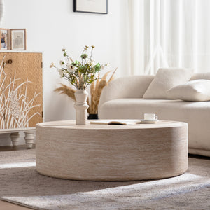 39.37" Round Coffee Table with Mars Pattern for Living Room, Modern Drum Circle Coffee Table for Living Room, No Need Assembly (Mars Pattern)