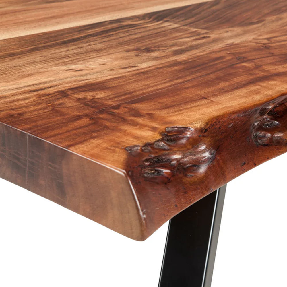 Industrial Live Edge Coffee Table - Solid Acacia Wood with Black Metal Legs, Natural Finish