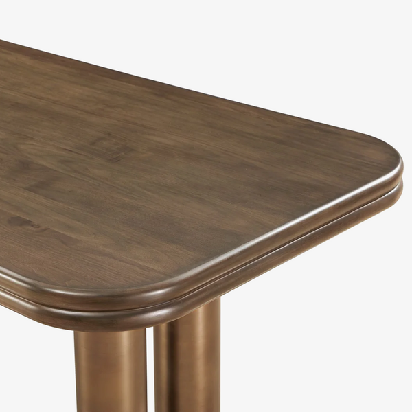 87" Modern Walnut Wood Dining Table with Brushed Gold Stainless Steel Base – Luxury Dining Table for 6–8