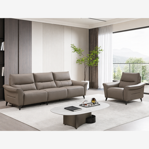 Modern Genuine Leather Dual Power Reclining Sofa – Ergonomic Couch with Metal Legs