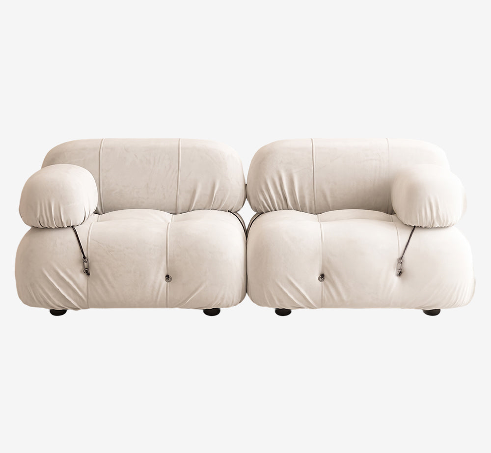 Modern Modular Tufted 2-Seater Sofa | Camaleonda Style Cream Velvet Sectional | Plush Bubble Cloud Couch