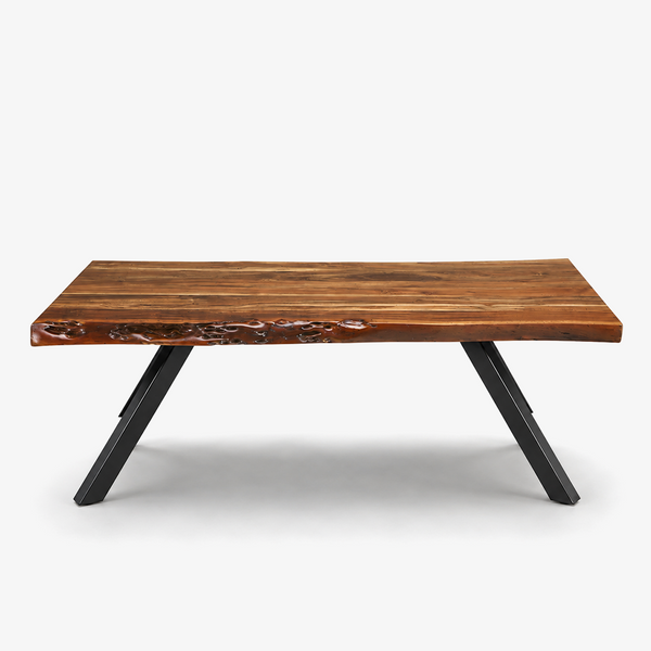 Industrial Live Edge Coffee Table - Solid Acacia Wood with Black Metal Legs, Natural Finish