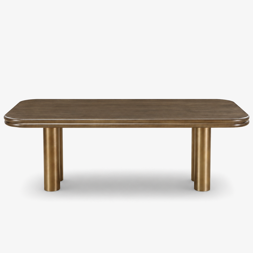 87" Modern Walnut Wood Dining Table with Brushed Gold Stainless Steel Base – Luxury Dining Table for 6–8