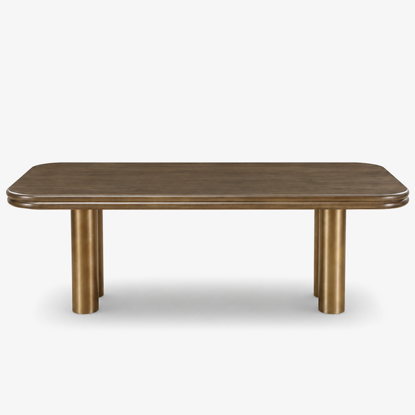 87" Modern Walnut Wood Dining Table with Brushed Gold Stainless Steel Base – Luxury Dining Table for 6–8