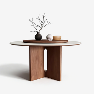 Retro Travertine Sintered Stone Round Dining Table