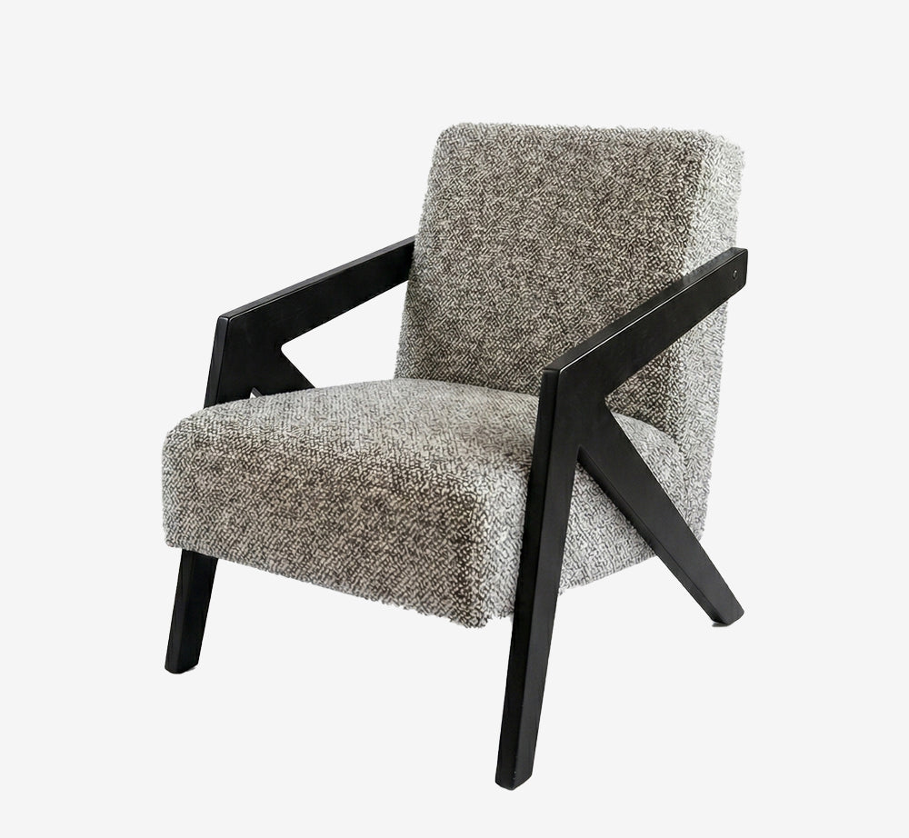 Mid-Century Modern Accent Chair with Solid Wood K-Frame | Textured Grey Upholstered Lounge Chair for Living Room