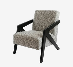 Mid-Century Modern Accent Chair with Solid Wood K-Frame | Textured Grey Upholstered Lounge Chair for Living Room