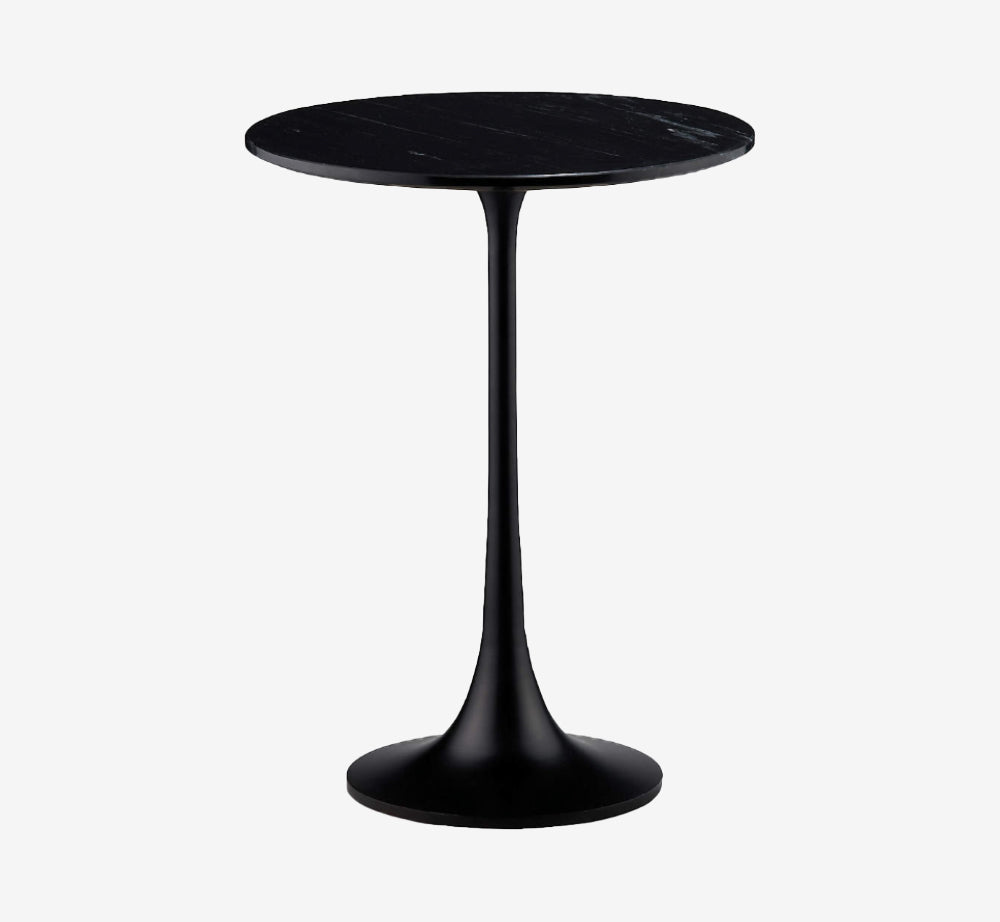 Mid-Century Modern Round Black Marble Side Table with Pedestal Tulip Base