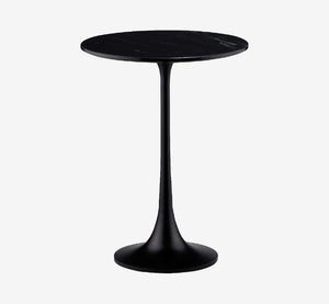 Mid-Century Modern Round Black Marble Side Table with Pedestal Tulip Base