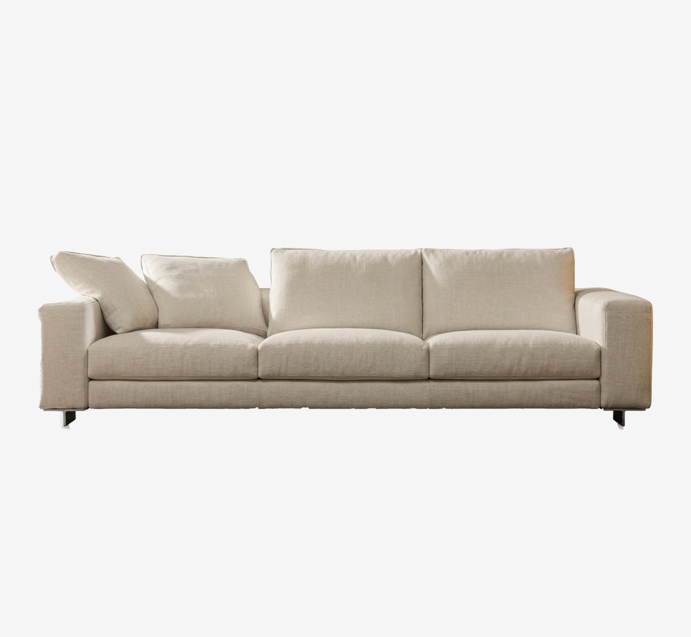 Serene Modern Upholstered 3-Seater Sofa | Minimalist Fabric Couch with Chrome Legs - Oatmeal Beige
