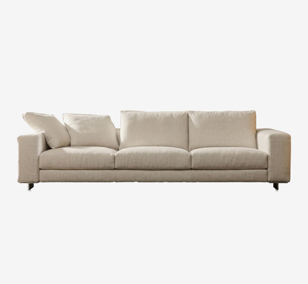 Serene Modern Upholstered 3-Seater Sofa | Minimalist Fabric Couch with Chrome Legs - Oatmeal Beige