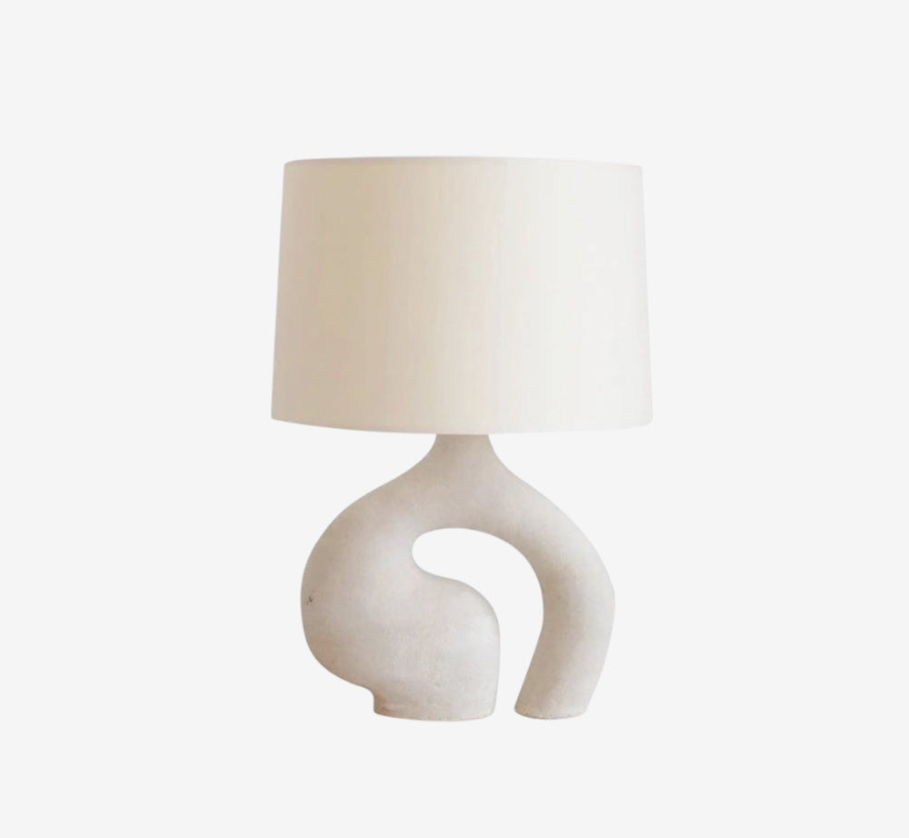 Wabi-Sabi Organic Sculptural Table Lamp – Textured Plaster Finish Accent Light – Minimalist Japandi Bedside Lamp