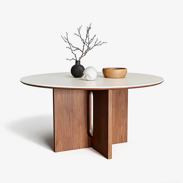 Retro Travertine Sintered Stone Round Dining Table