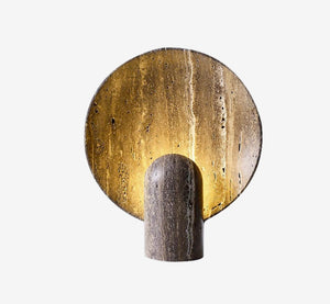 Modern Natural Travertine Table Lamp – Sculptural Stone Eclipse Light – Wabi-Sabi Minimalist Accent Lamp