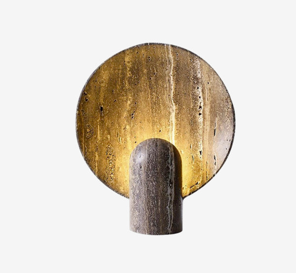 Modern Natural Travertine Table Lamp – Sculptural Stone Eclipse Light – Wabi-Sabi Minimalist Accent Lamp