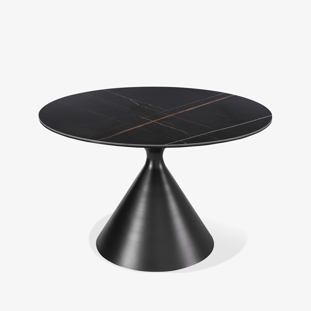 47" Round Sintered Stone Dining Table with Black Metal Pedestal Base – Modern Dining Table for 4–5