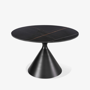 47" Round Sintered Stone Dining Table with Black Metal Pedestal Base – Modern Dining Table for 4–5