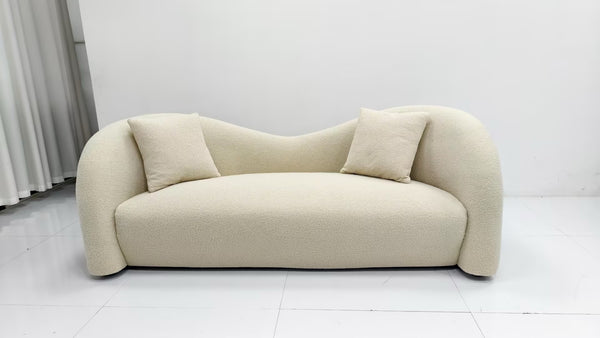 Modern Curved Cloud Sofa - Wavy Backrest Sculptural Couch in Premium Textured Fabric
