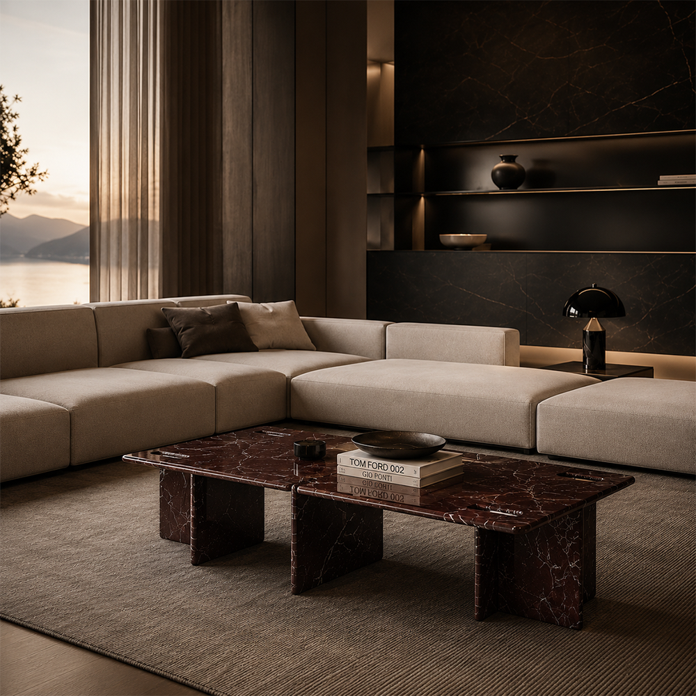 Sleek Marble-Top Inset-Leg Coffee Table