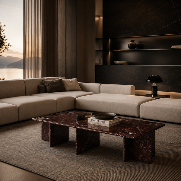 Sleek Marble-Top Inset-Leg Coffee Table