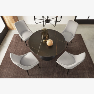 47" Round Sintered Stone Dining Table with Black Metal Pedestal Base – Modern Dining Table for 4–5