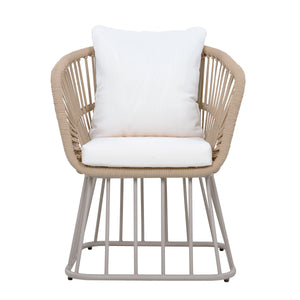 Outdoor Dining Chair MP1 - Teak Finish Wicker & Beige Steel Frame, 300LBS Weight Capacity, Includes Cushion
