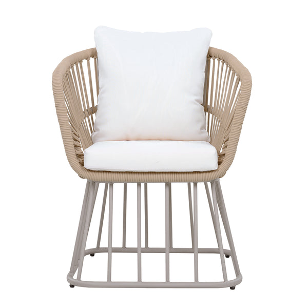 Outdoor Dining Chair MP1 - Teak Finish Wicker & Beige Steel Frame, 300LBS Weight Capacity, Includes Cushion