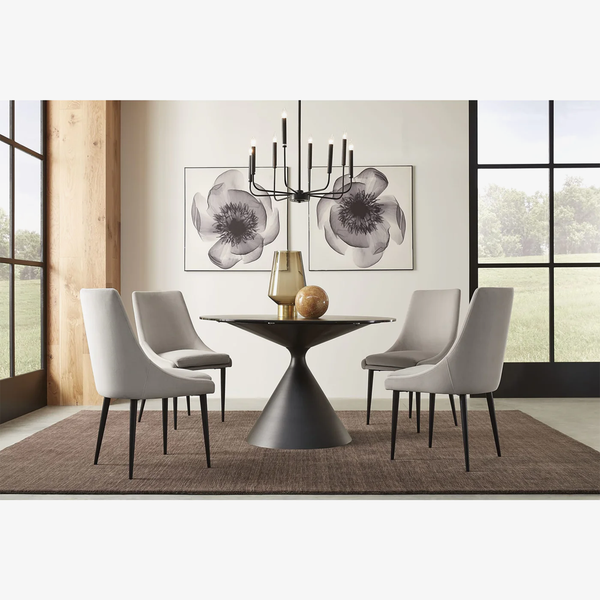 47" Round Sintered Stone Dining Table with Black Metal Pedestal Base – Modern Dining Table for 4–5