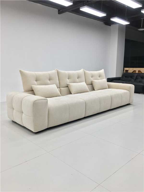 Contemporary Block-Stitched Extra Long Sofa with Lumbar Pillows