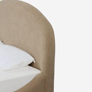 Minimalist Sand-Toned Fabric Bed with Arched Headboard - Contemporary Luxury Bedroom Furniture