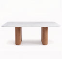 Modern Organic Marble & Slatted Wood Dining Table