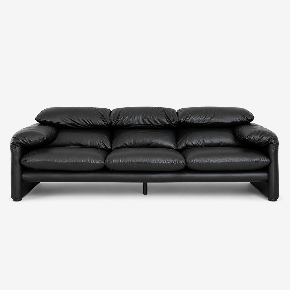Modern Low Profile Genuine Leather Sofa | Deep Seat 3 Seater Couch