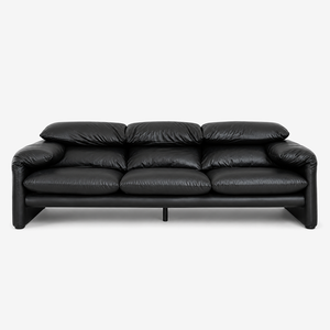 Modern Low Profile Genuine Leather Sofa | Deep Seat 3 Seater Couch