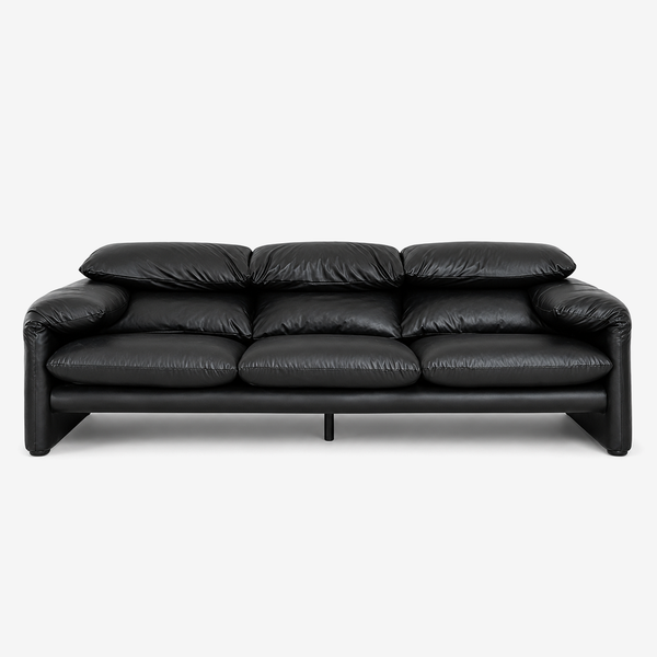 Modern Low Profile Genuine Leather Sofa | Deep Seat 3 Seater Couch