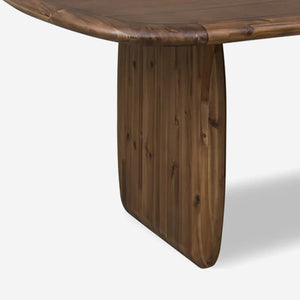 Modern Walnut Solid Wood Dining Table with Sculptural Ribbed Pedestal Base