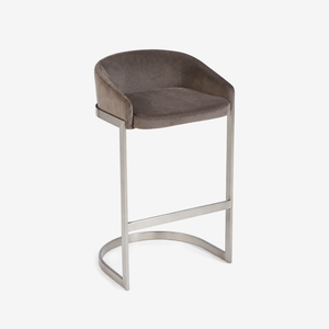 Modern Taupe Upholstered Bar Stool with Brushed Stainless Steel Cantilever Base