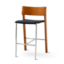 Mid-Century Modern Beech Wood Bar Stool with Chrome Frame